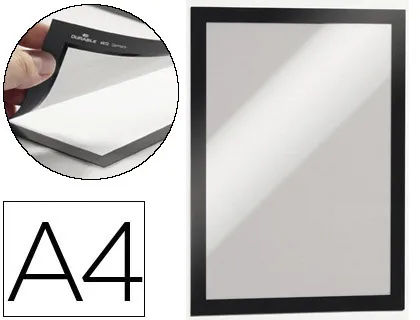 Marco Porta Anuncios Durable Magnetico Din a4 Dorso Adhesivo Removible Color Negro Pack de 2 Unidades
