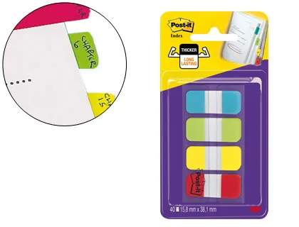 Banderitas Separadoras Rigidas Dispensador 4 Colores Amarillo Azul Lima y Rojo Post-it Index 676-Alyr-eu