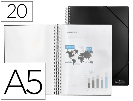 Carpeta Liderpapel Escaparate Con Espiral 20 Fundas Polipropileno Din a5 Negro Opaco