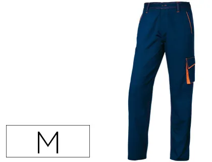 Pantalon de Trabajo Deltaplus Cintura Ajustable 5 Bolsillos Color Azul Naranja Talla m