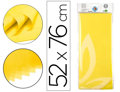 Papel Seda Liderpapel 52x76cm 18g/m2 Bolsa de 5 Hojas Amarillo