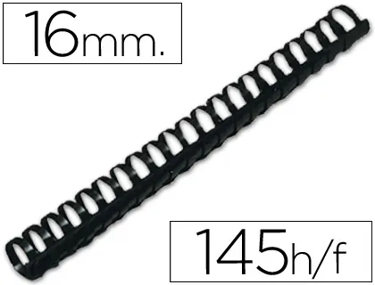 Canutillo q-Connect Redondo 16 mm Plastico Negro Capacidad 145 Hojas Caja de 50 Unidades