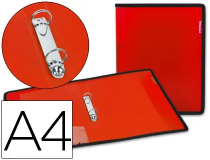 Carpeta Liderpapel 2 Anillas 25 mm 43030 Polipropileno Roja Con Bolsa y Tarjetero Con Ribete Negro