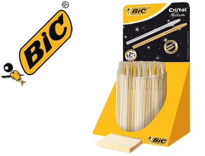 Boligrafo Bic Cristal Linea Celebration Dorado y Plateado Expositor de 40 Unidades Surtidas