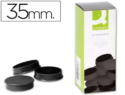 Iman Para Sujecion q-Connect Ideal Para Pizarras Magneticas35 mm Negro Caja de 10 Unidades