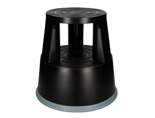 Taburete q-Connect Ruedas Retractiles Tres Ruedas Dos Niveles Color Negro