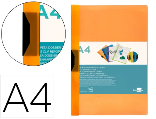 Carpeta Liderpapel Dossier Pinza Lateral 45301 Polipropileno Din a4 Naranja 30 Hojas Pinza Deslizante