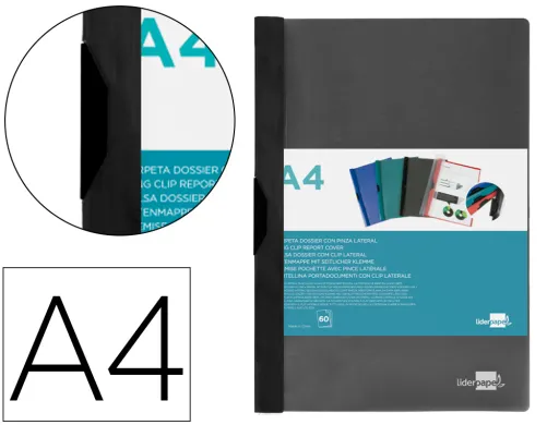 Carpeta Liderpapel Dossier Pinza Lateral 45325 Polipropileno Din a4 Negro 60 Hojas Pinza Deslizante