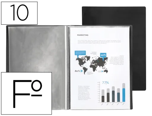 Carpeta Liderpapel Escaparate 10 Fundas Pvc Folio Negro