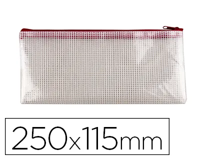 Bolsa Multiusos q-Connect Malla Cheque 250x115 mm Apertura Superior Con Cremallera Rojo