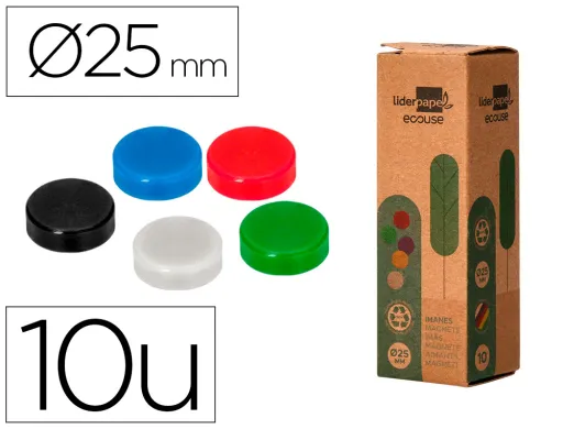 Iman Para Sujecion Liderpapel Ecouse pp Reciclado Para Pizarra Magnetica 25 mm Caja de 10 Unidades