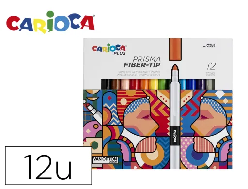 Rotulador Carioca Plus Prisma Fiber-Tip de Punta de Fibra Caja de 12 Unidades Colores Surtidos