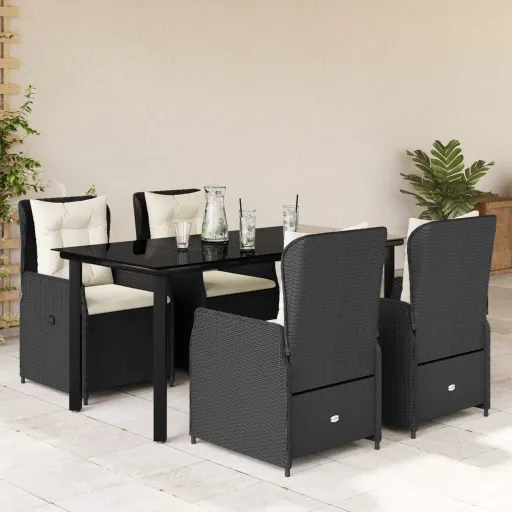 Set de Muebles Jardín 5 Pzas Con Cojines Ratán Sintético Negro