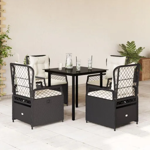 Set de Muebles Jardín 5 Pzas Con Cojines Ratán Sintético Negro