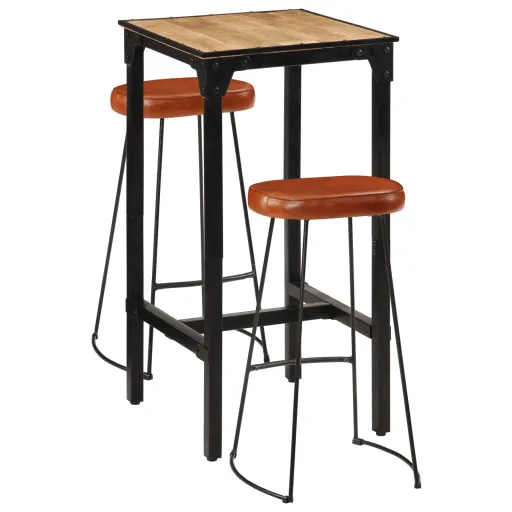 Set de Mesa Alta y Taburetes 3 Pzas Madera Maciza Mango y Metal