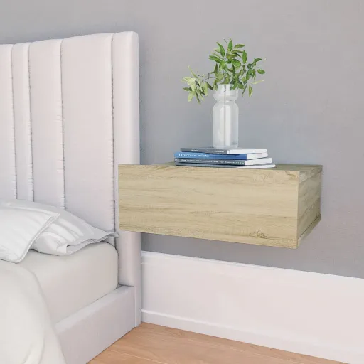 Mesitas de Noche Flotantes 2 Uds Contrachapada Roble 40x30x15cm
