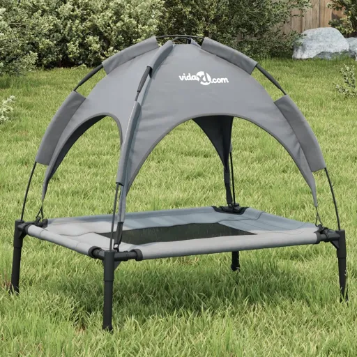 Cama Para Perros Con Dosel Antracita Tela Oxford y Acero