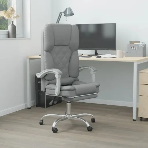 Silla de Oficina Reclinable Con Masaje de Tela Gris Claro