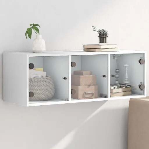 Mueble de Pared Con Puertas de Vidrio Blanco 102x37x35 cm
