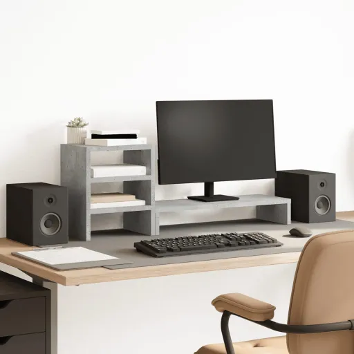 Soporte Monitor Con Organizador Escritorio Madera Gris Hormigón