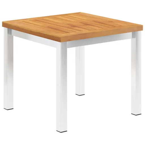 Mesa Auxiliar Jardín Madera Acacia Acero Inoxidable 45x45x38cm