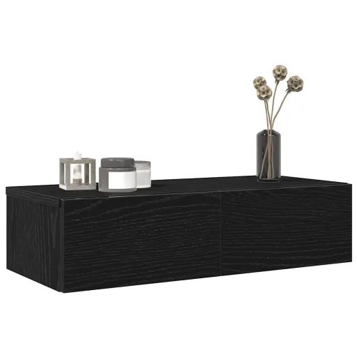 Estante de Pared Con Cajones de Madera Contrachapada Negro