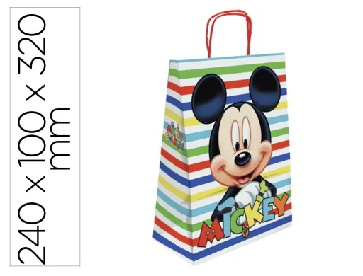 Bolsa Para Regalo Basika Papel Celulosa 90 g Mickey Con Asa Retorcida Tamaño s 240x100x320mm