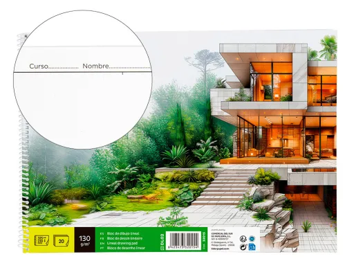 Bloc Dibujo Liderpapel Lineal Arquitectura 230x325 mm 20 Hojas 130g/m2 Con Recuadro Perforado