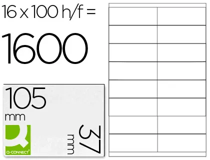 Etiqueta Adhesiva q-Connect Kf10654 Tamaño 105x37 mm Fotocopiadora Laser Ink-Jet Caja Con 100 Hojas Din a4