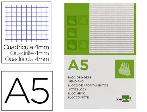Bloc Notas Liderpapel Cuadro 4mm a5 80 Hojas 60g/m2 Perforado