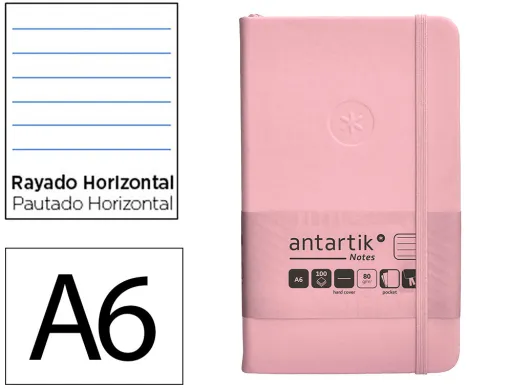 Cuaderno Con Gomilla Antartik Notes Tapa Dura a6 Hojas Rayas Rosa Pastel 100 Hojas 80 gr Fsc