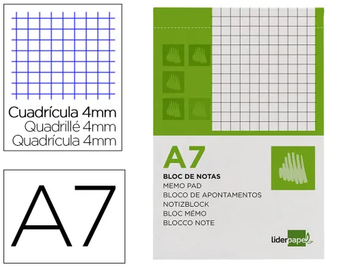 Bloc Notas Liderpapel Cuadro 4mm a7 80 Hojas 60g/m2 Perforado