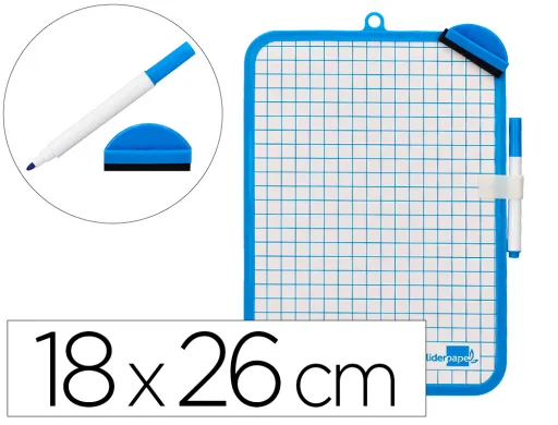 Pizarra Blanca Liderpapel 18x26 cm Doble Cara Lisa y Cuadriculada Con Rotulador y Borrador