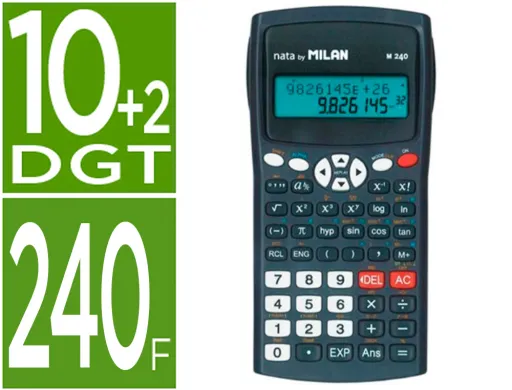 Calculadora Milan Cientifica M240 Black 2 Lineas 240 Funciones 10+2 Digitos Color Negra Con Tapa Color Gris