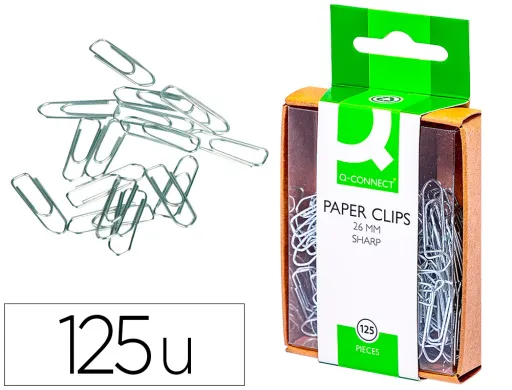 Clips Niquelados q-Connect 26 mm Caja de 125 Unidades