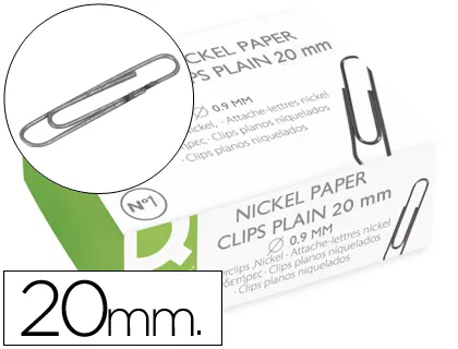 Clips Niquelados q-Connect Nº1 20 mm Caja de 100 Unidades
