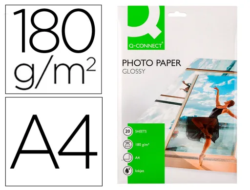 Papel q-Connect Foto Glossy Kf01103 Din a4 Digital Photo Para Ink-Jet Bolsa de 20 Hojas de 180 gr