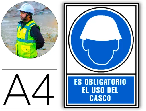 Pictograma Archivo 2000 Obligatorio Uso de Casco Pvc Azul Luminiscente 210x297 mm