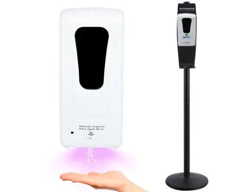 Dispensador Para Gel y Jabon q-Connect Automatico Sensor y Soporte Metalico 152 cm Alto 13x11,5x27 cm 1000 ml Blanco