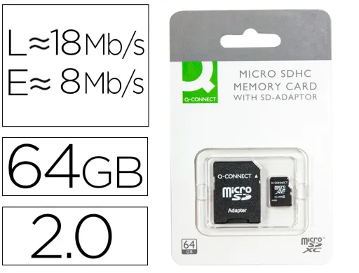 Memoria sd Micro q-Connect Flash 64 gb Clase 10 Con Adaptador