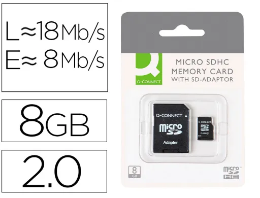 Memoria sd Micro q-Connect Flash 8 gb Clase 4 Con Adaptador