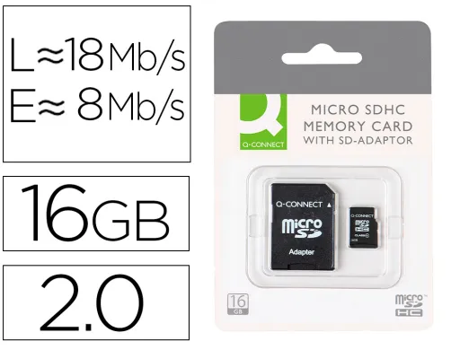 Memoria sd Micro q-Connect Flash 16 gb Clase 6 Con Adaptador