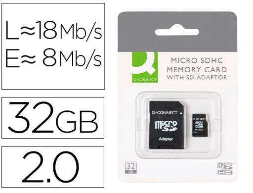 Memoria sd Micro q-Connect Flash 32 gb Clase 6 Con Adaptador