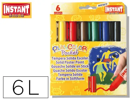 Tempera Solida en Barra Playcolor Pocket Escolar Caja de 6 Colores Surtidos