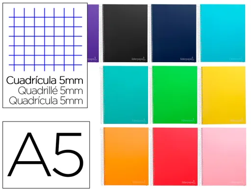 Cuaderno Espiral Liderpapel a5 Micro Jolly Tapa Forrada 140h 75 gr Cuadro 5mm 5 Bandas6 Taladros Colores Surtidos