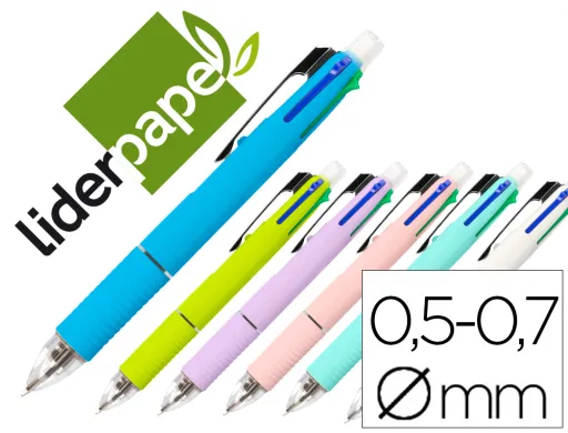Boligrafo Liderpapel 5 en 1 Azul Negro Rojo Verde 0,7m y Portaminas 0,5mm