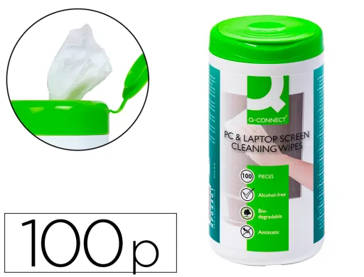 Toallitas q-Connect Limpiadora de Pantallas y Teclados Bote de 100 Unidades