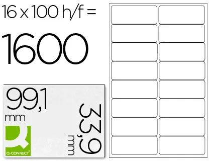 Etiqueta Adhesiva q-Connect Kf01584 Tamaño 99,1x33,9 mm Fotocopiadora Laser Ink-Jet Caja Con 100 Hojas Din a4