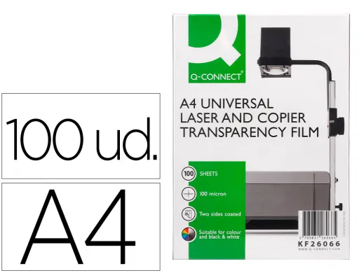 Transparencia q-Connect Din a4 Kf26066 Para Fotocopiadora Tratada Dos Caras Caja de 100 Hojas