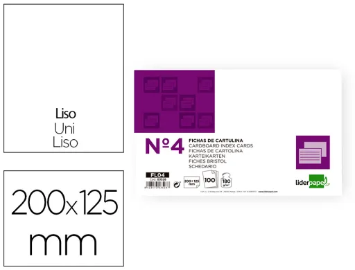 Ficha Liderpapel Lisa Nº4 125x200mm Paquete de 100 180g